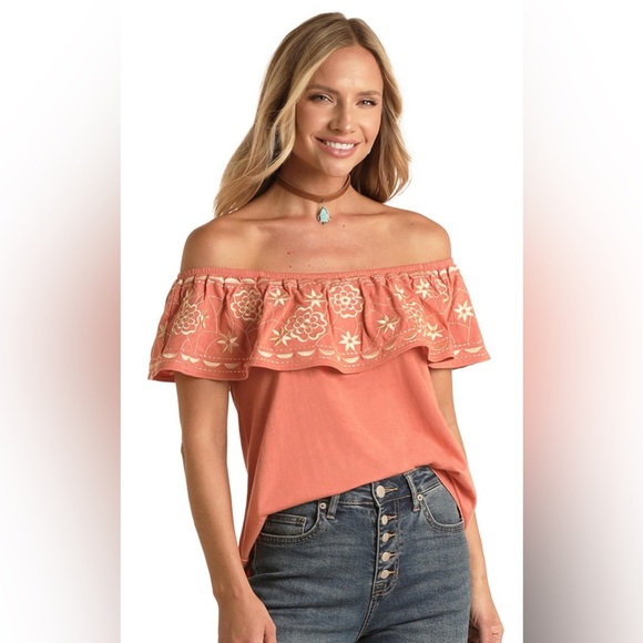 Panhandle Ladies Flounce Top Size L Coral - Picture 1 of 8